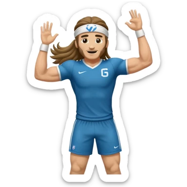 Long Haired Football Players, Player celebrating goal with headband, full body sticker