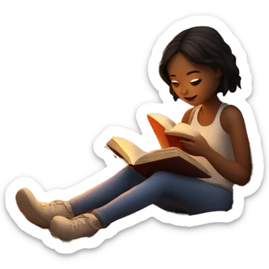 Girl reading a book next to a cozy fire sticker