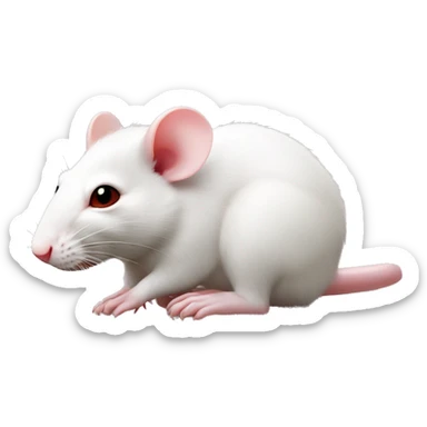 Realistic white rat with small ears, bright red eyes and baby pink tail and baby pink paws. Lying on top of a realistic brown rat with black eyes, a white stomach and mouth sticker