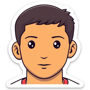 close-up of man face only with medium eyes, medium light skin tone, dark hair, no neck visible, just the face sticker