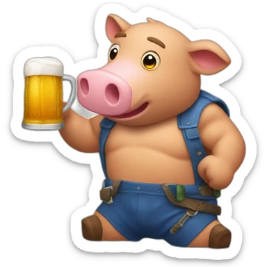 cerdo salvaje bebiendo jarra cerveza sticker