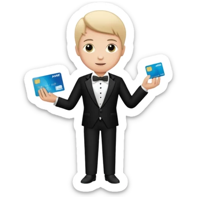 make a genmoji of a boy with a an amex card in hand and wearing a tux sticker
