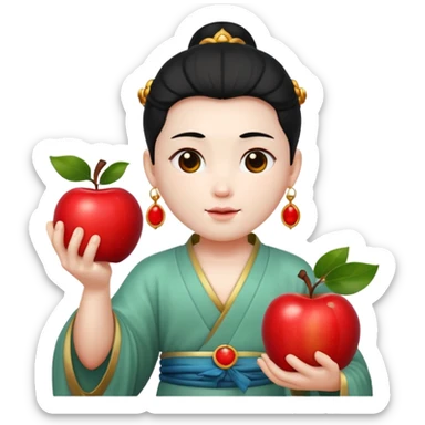 chinese god with an apple, jade sticker