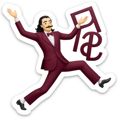 the word "DALI" written in white on a bordeaux red background, where the letters are dancing sticker