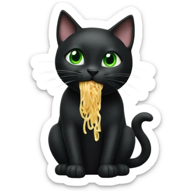 black Cat green eyes eating pasta sticker