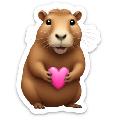 Capybara holding a heart sticker