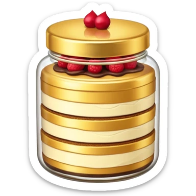 A layered small jar of cake that is gold outline black background ONLY GOLD  sticker