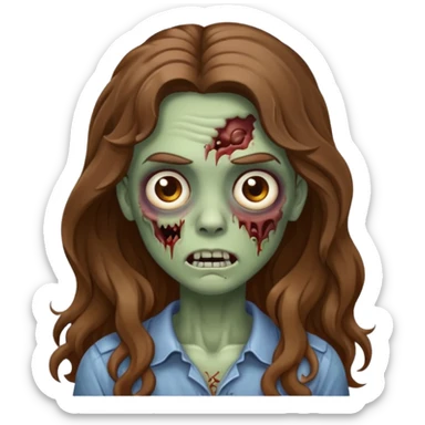 zombie com cabelo ondulado longo marrom e sem franja fofa sticker