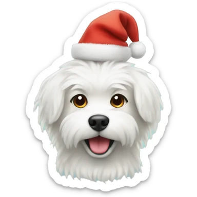 fluffy white dog with a xmas hat  sticker