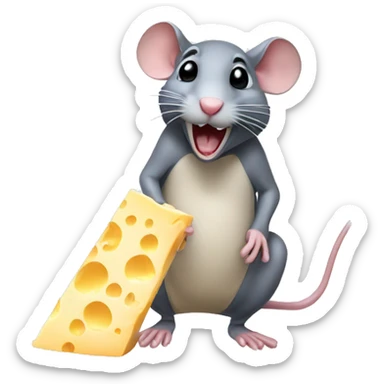 A rat drooling while eating cheese sticker