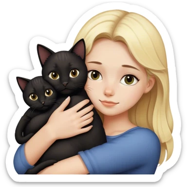 Blonde girl cuddling black cat sticker
