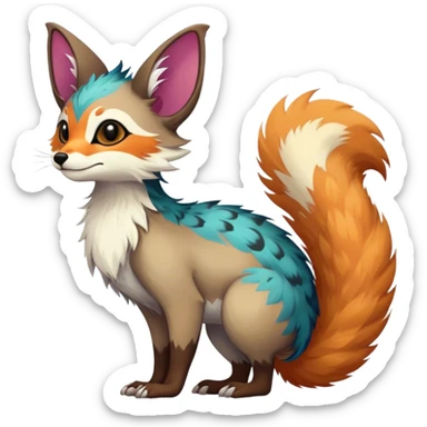 Feral Rare Fantasy vibrant colorful Vernid-Trico-species by LiLaiRa, random markings, tufted tail, tufted ears, full body sticker