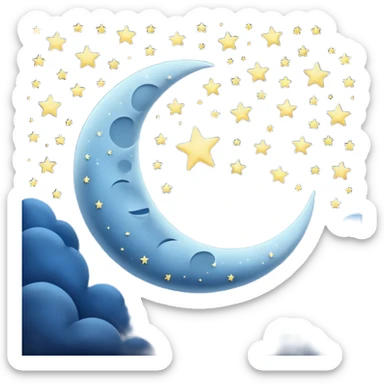 "Peaceful crescent moon in a starry night sky with soft glow, no people" sticker