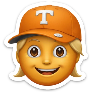 Happy face emoji with orange baseball cap and University of Tennessee logo  sticker