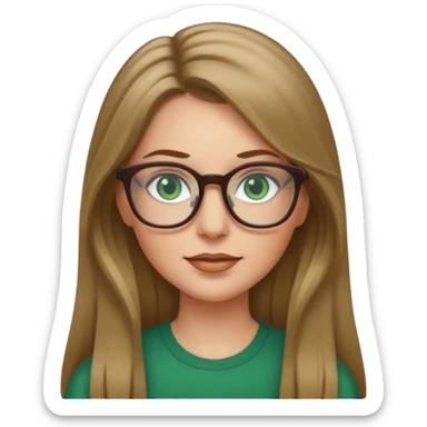 White woman,dark blonde hightlights, glasses, green eyes, long hair sticker