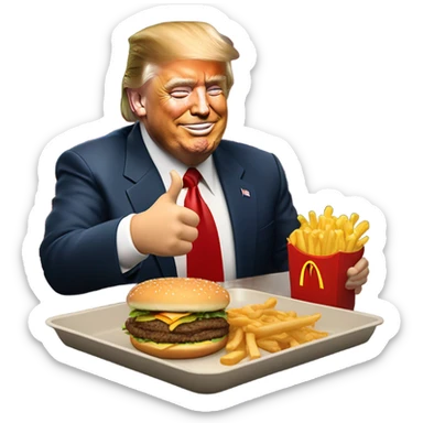 Donald trump eating McDonald’s and giving a thumbs up sticker