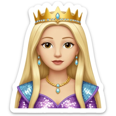 Queen of Sheba from The Bible with long blonde hair, ivory sequin outfit sticker