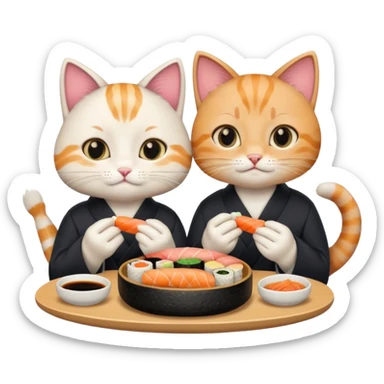 cute girl cat and a cute boy cat eating sushi together sticker