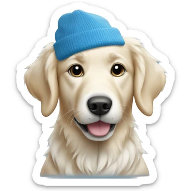 white golden retriever dog wearing a blue beanie sticker