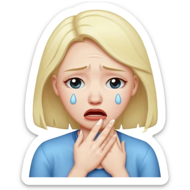 Woman choking herself crying  sticker