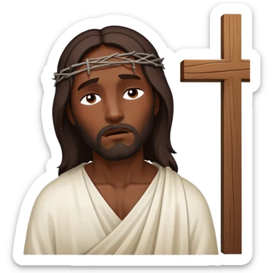 Dark skin christ Jesus injured eyes closed on cross sticker