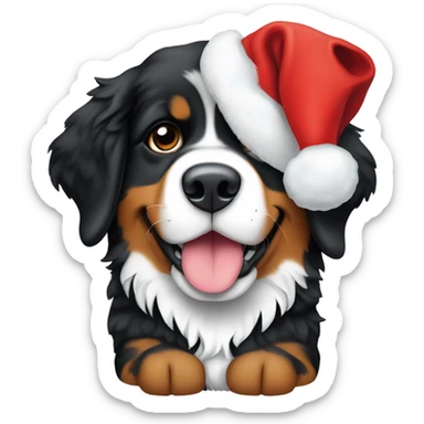 A Bernese mountain dog puppy with a Christmas hat on sticker