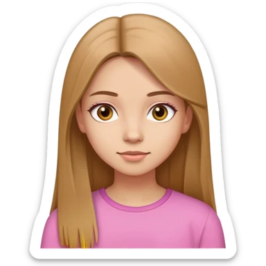 girl long light brown straight Hair, brown eyes, light skin, pink or yellow top sticker