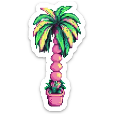 palm tree with pastel pink trunk and pastel green leaves sticker