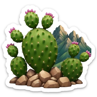 smiling prickly pear cactus with mountains in background sticker