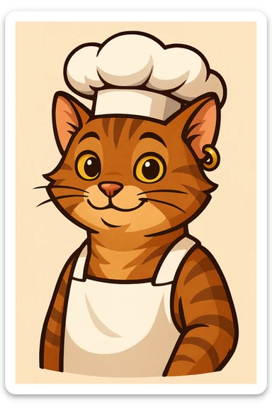 chef cat with a gold earring, clear, appealing style sticker