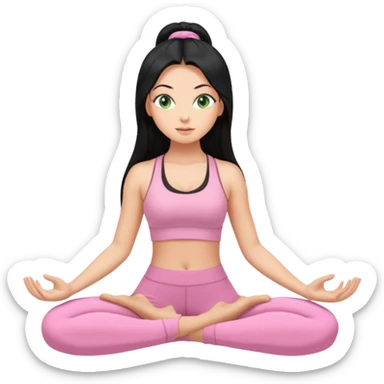 Tan Girl with super long black hair with light green eyes doing yoga with light pink clothes sticker