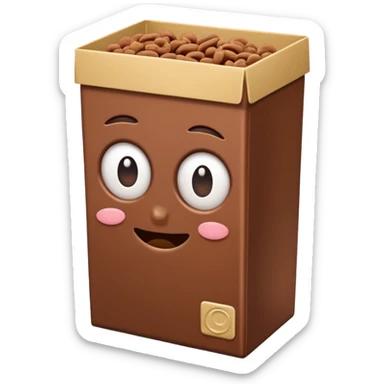 brown chocolate cereal box without eyes and mouth sticker
