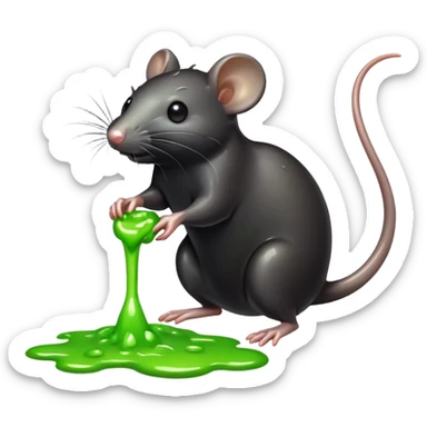 a black rat standing with a trickle of slime sticker
