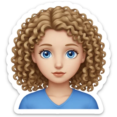 a girl with blue eyes and dark blonde curly hair sticker