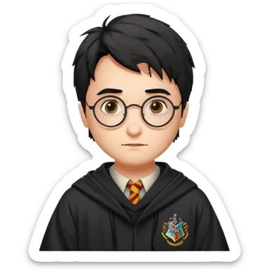 Draw Harry Potter with round glasses, messy black hair, Hogwarts robe & lightning scar on his forehead. sticker