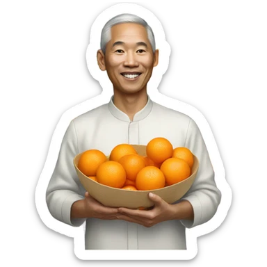 portrait of me holding mandarin oranges for Chinese New Year sticker