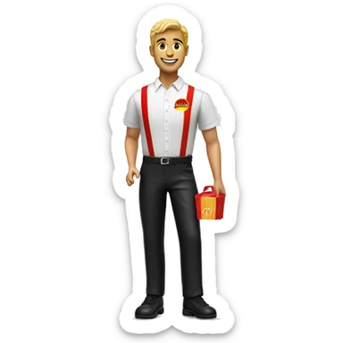 waiter on roller skates McDonald's uniform  white shirt black pants red vest realistic 60's stye sticker