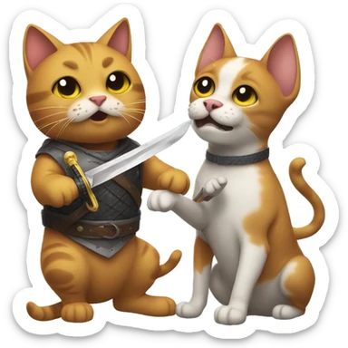 Cat holding a sword fighting a dog holding a knife sticker