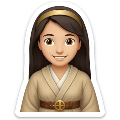 Jerusalem innkeeper in historical attire, robe, belt, hair uncovered, no headscarf or religious symbols sticker