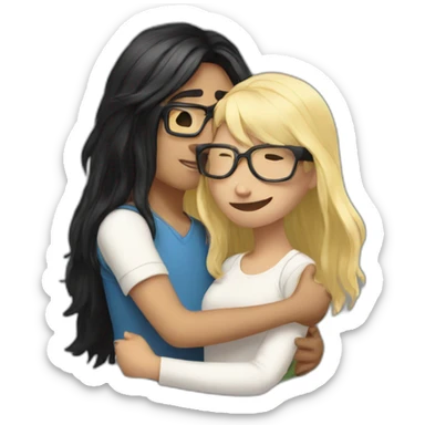 boy with blonde hair and glasses hugging girl with long black hair and glasses sticker