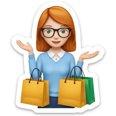 ginger woman with glasses holding shopping bags sticker