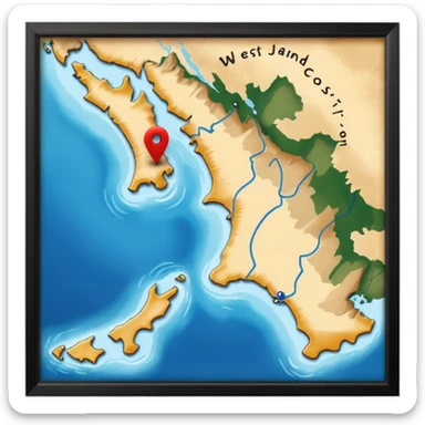 like the last one but more locaters on a wider range of map - west coast of south island nz sticker