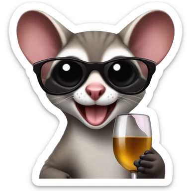 sugar glider wearing sunglasses and holding a glass of wine sticker