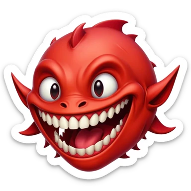 Creature comes out of the eye of a creature who has red skin and a wide smile with long teeth sticker