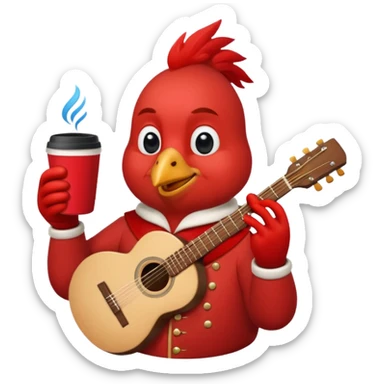 Happy cardinal with guitar and a cup of coffee sticker