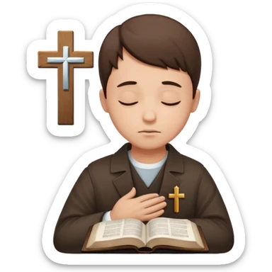 Guy who reads Bible with cross on it and with his eyes closed in prayer. without something in the background  sticker