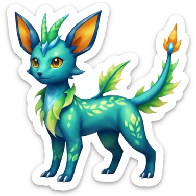 Rocky Shiny ethereal elemental Salandit-Leafeon-Vaporeon-hybrid-fusion (full body) sticker