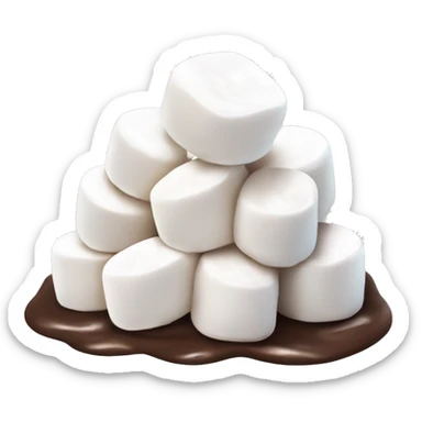 small pile of isolated realistic white marshmallows with chocolate drizzled on top. sticker