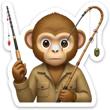 monkey holding fishing rod sticker