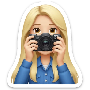 blonde girl photographer cartoon taking picture in middle of taking picture camera in front of face long hair sticker